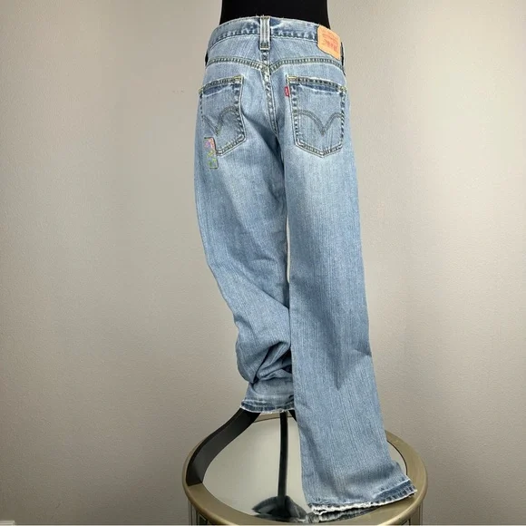 Vintage Levis 513 Floral Patchwork Bootcut Jeans Size 7M Distressed Denim Boho - Picture 7 of 15